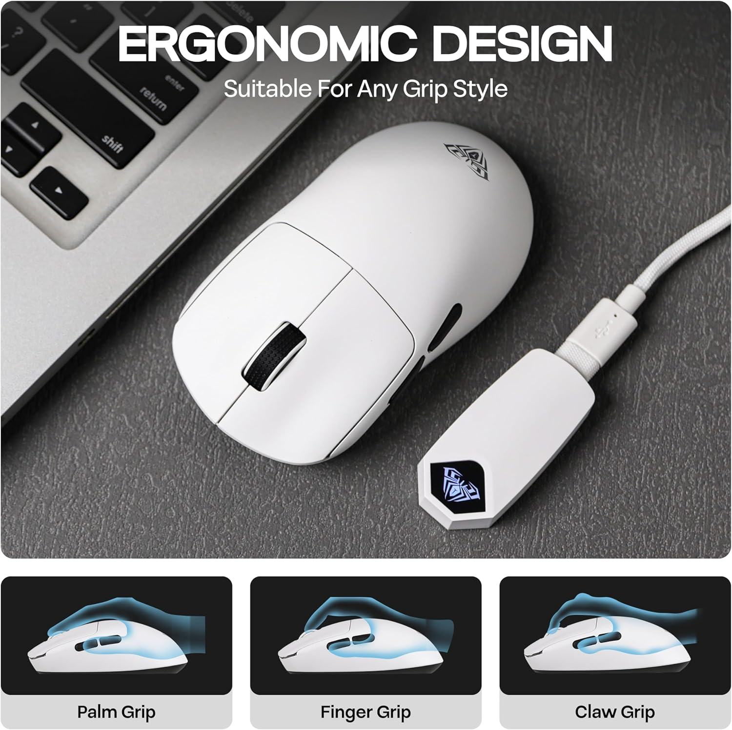 AULA SC800 Gaming Mouse with Adjustable 26,000 DPI, PAW3395 Sensor, 8000 Polling Rate, Dual-Mode Wireless Lightweight Mouse, Ultra-Precise & Durable for Gaming & Esports & Office Use (White) - Black image number 7