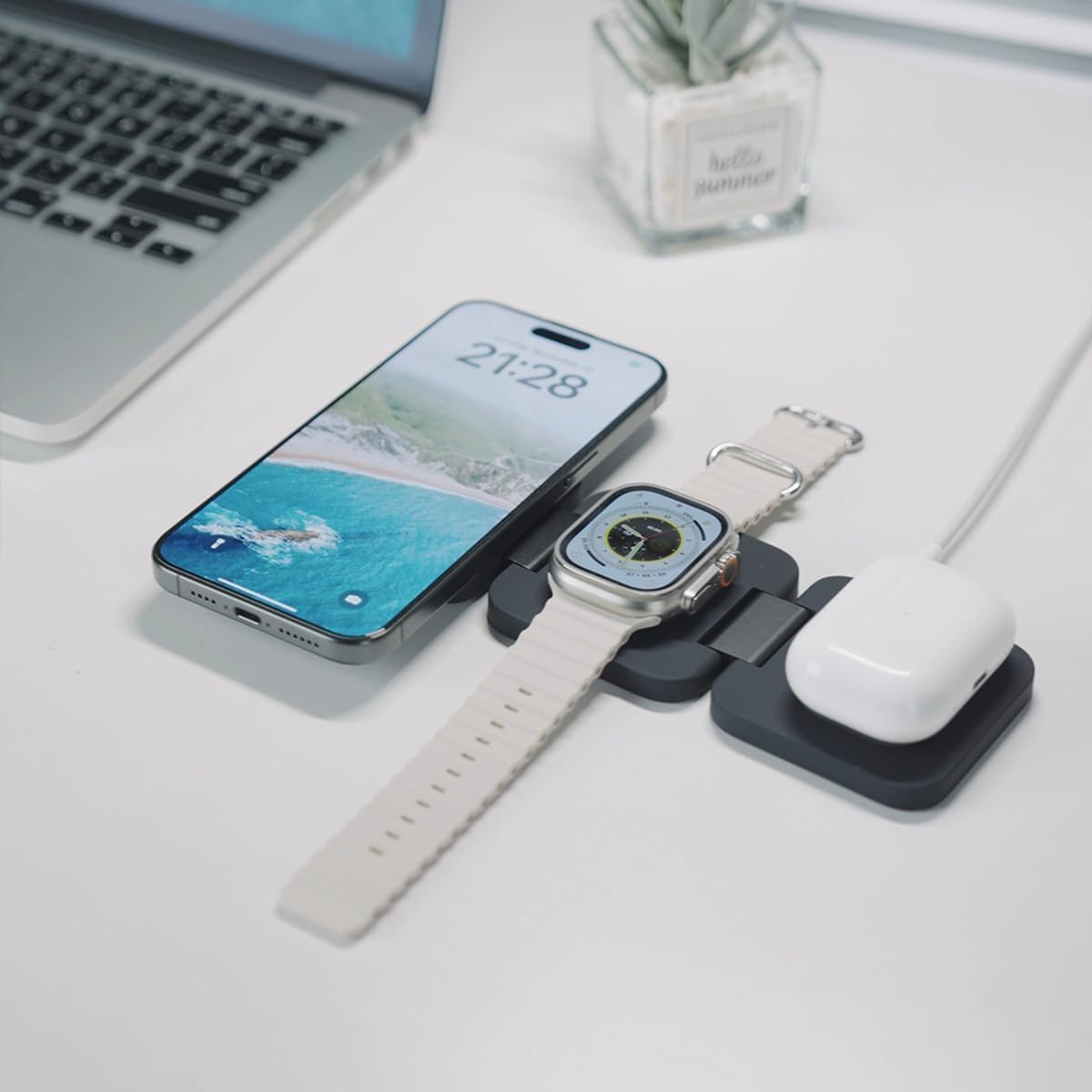 KU XIU X55 Foldable Wireless Charger, 3 in 1 Magnetic Charging Station for Iphone 17/16/15/14/13/12 Series and Iphone Air, 5W Charger for Iwatch 11&ndash;4/Se/Ultra, for Airpods 4/3/2/Pro 3/2/1 &ndash; Black image number 6