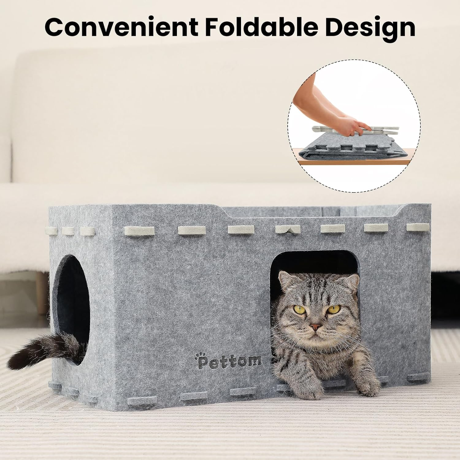 PETTOM Cat Cave Bed for Indoor Cats, Cat Tunnel House for Multiple & Large Cats, Cat Accessories image number 3