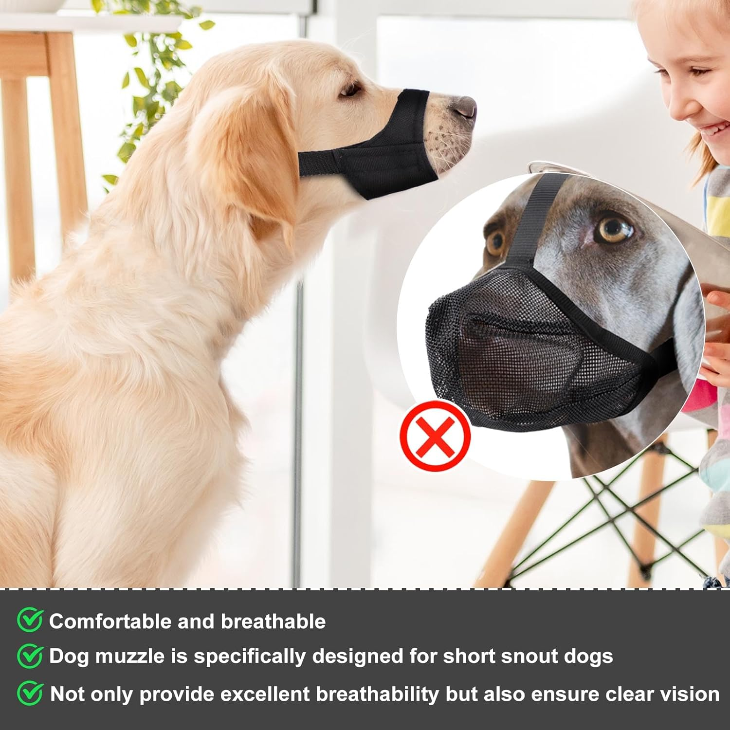 Short Snout Dog Muzzle, Adjustable Dog Mouth Guard, Soft Pet Safe Dog Muzzle anti Biting Barking, Muzzle for Dogs Snout Circumference 7-8.25