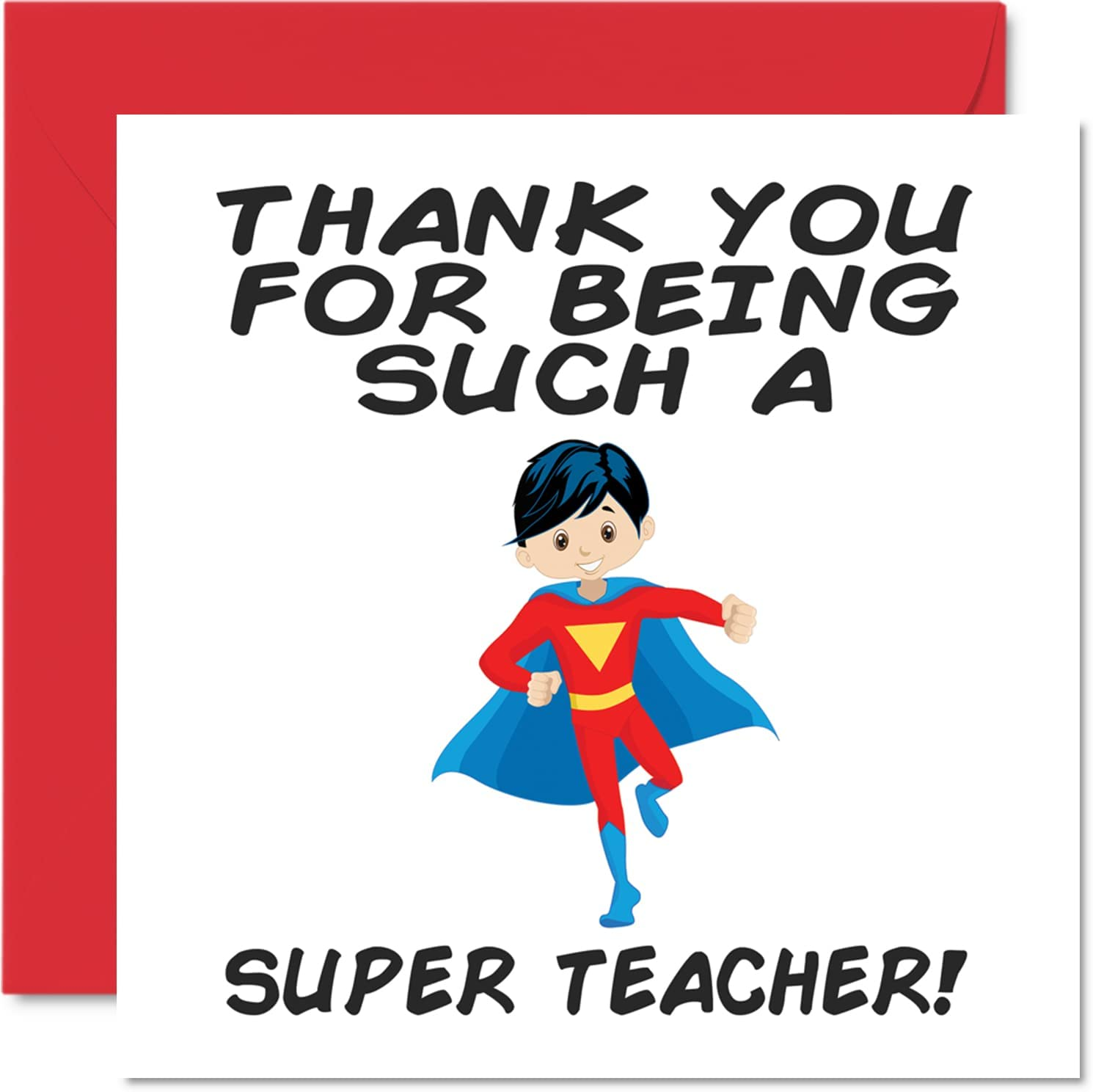 Teacher Thank You Cards - Super Teacher Female - Thankyou Cards for Teacher Her or Him, Humorous Teacher Appreciation Card, 145Mm X 145Mm Thank You Greeting Cards for Teachers Gifts