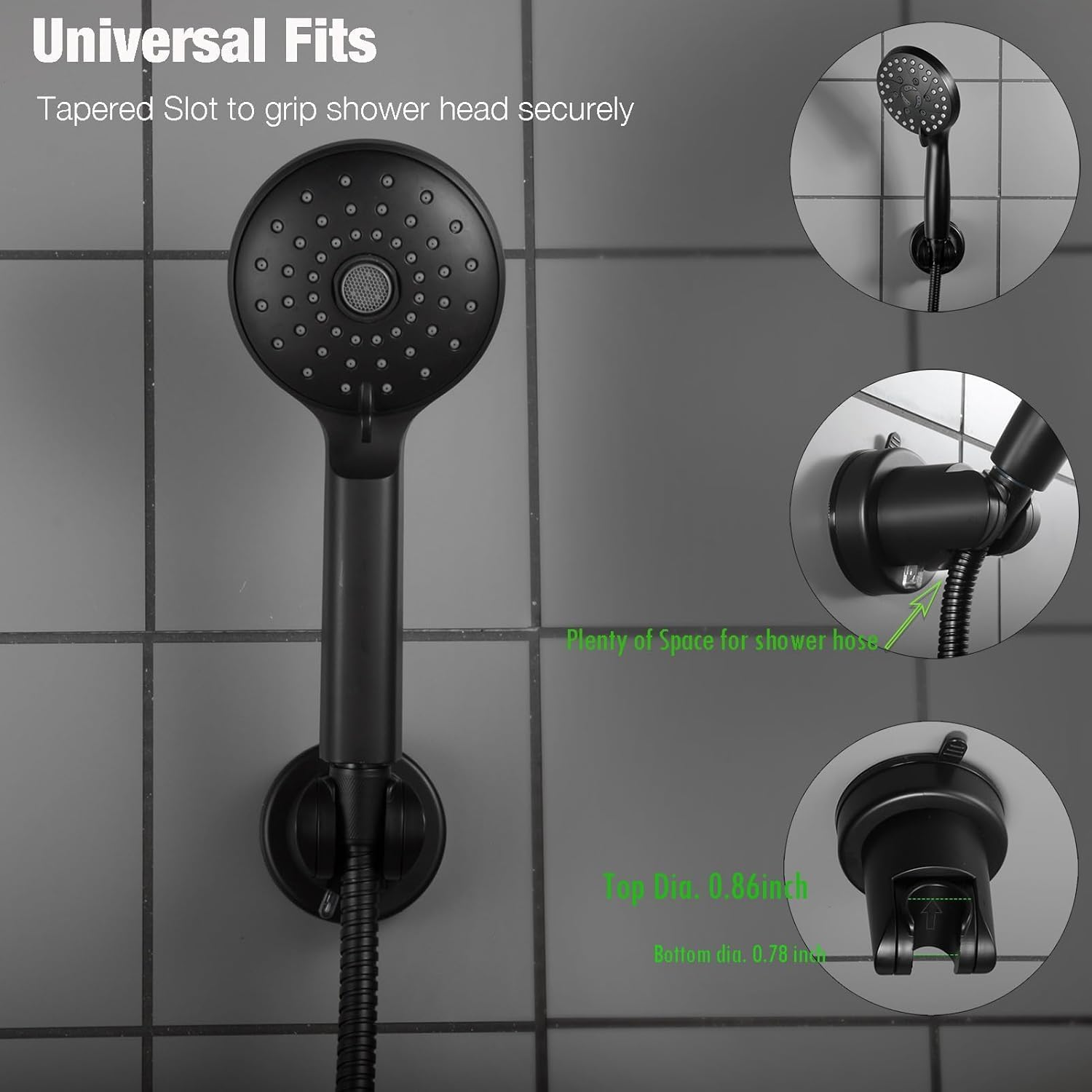 No-Drill Suction Cup Shower Head Holder, 2Pcs Wall Mount Shower Head Bracket with Vacuum Suction Cup,Vacuum Suction Cup Shower Head Holder,Black Vacuum Suction Cup Removable Shower Head Holder image number 2