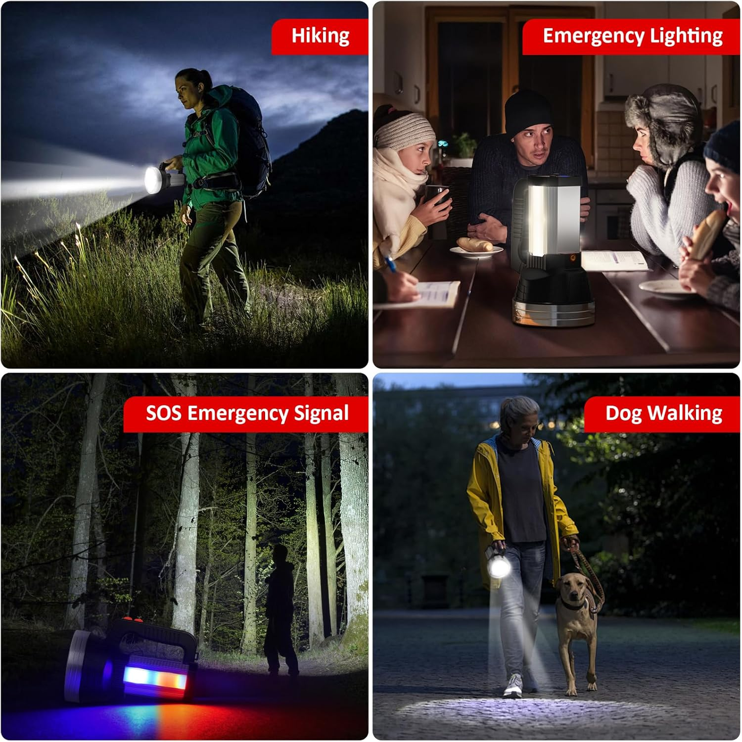 Masmejor LED Powerful Flashlight,10000Mah Rechargeable Handheld Spotlight, 2000LM, IPX4 Waterproof, 6 Modes, Portable Search Light for Emergency, Power Outages, Hiking, Camping & Outdoor Activities image number 6