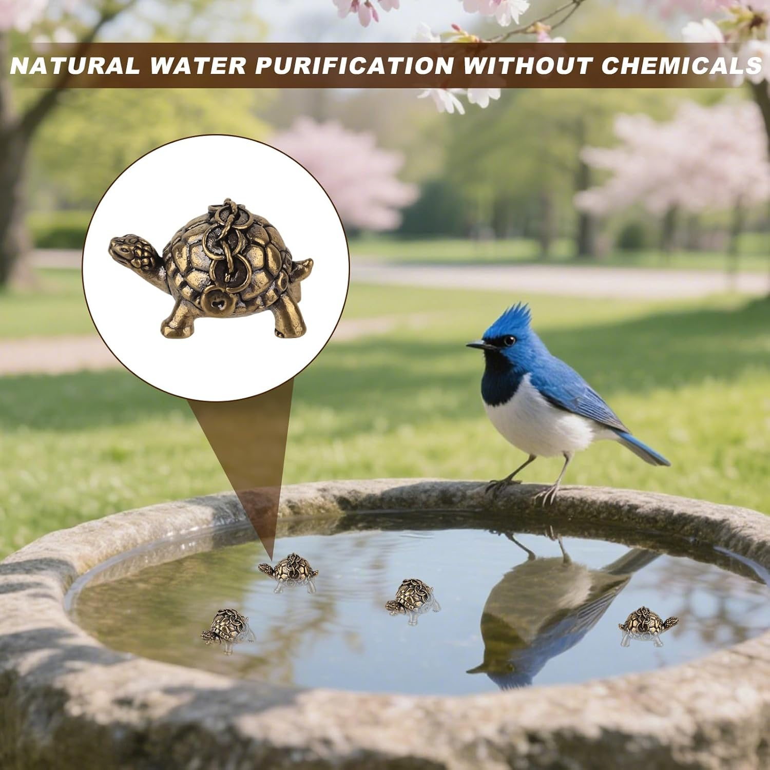 4Pcs Mini Turtle Shape Copper Bath Disk Ornaments, Single 0.88Oz Weight Birdbath Cleaner Brass Bird Bath Purification Disk Decorations for Outdoor Birdbaths & Bowl