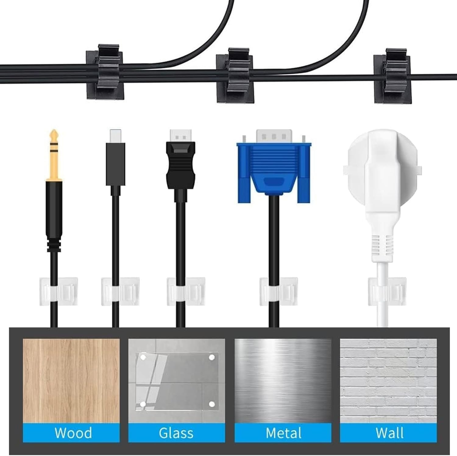 Clearhill 50 Pcs 4-Section Adjustable Self-Adhesive Nylon Cable Clips &ndash; White Wire Holders for Maximum Diameter 0.36 Inch (9.3Mm) &ndash; Cord Management for Home, Office, Car &ndash; Durable & Easy Installation image number 4