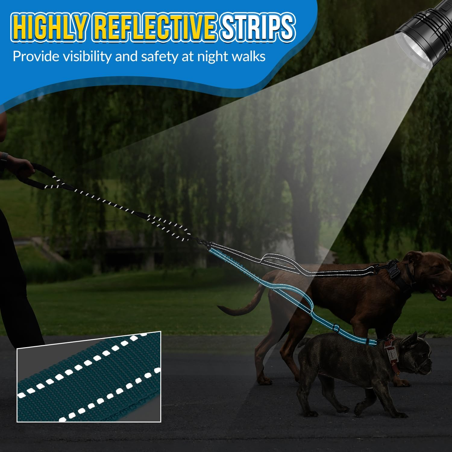 AUTOWT Double Leash for Two Small Dogs, No Tangle 360&deg; Swivel Dual Dog Leashes with 4 Handles, Super Lightweight for Puppy under 20Lbs, Reflective Adjustable Strap and Shock Absorbing Bungee image number 1