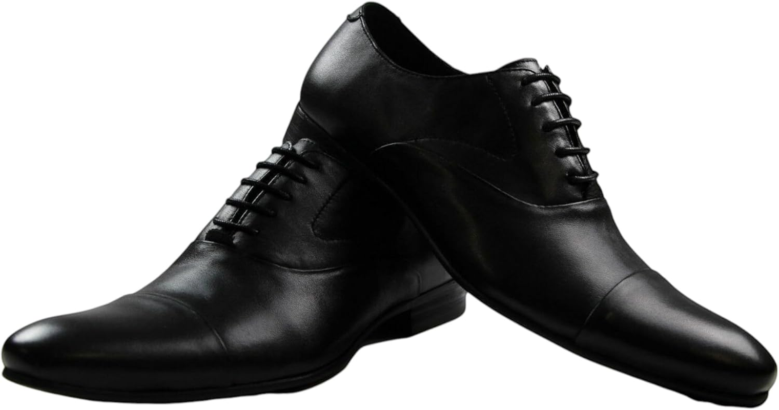 Zasel Mens Santos Black Leather Lace up Work Formal Casual Dress Wedding Shoes