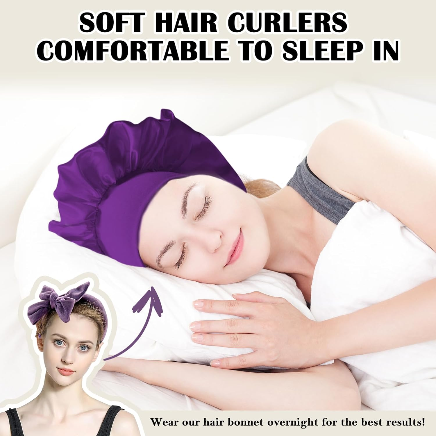 ZILAMPU Heatless Hair Curler, Heatless Hair Curlers to Sleep in Overnight Curls Headband, 70" Long Soft No Heat Curling Headband for Women Girl Long Wave Hair Rollers, 9 PCS Heatless Curl Set -Purple image number 6