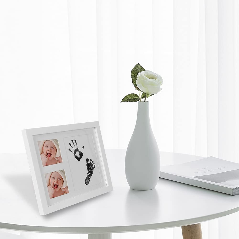 Newborn Baby Handpri and Footpri Picture Frame Kit Baby Keepsake Frames Picture Frame Kit with Ink Pad Infa Shower S for New Parents White Frame with Black Ink Pad image number 1