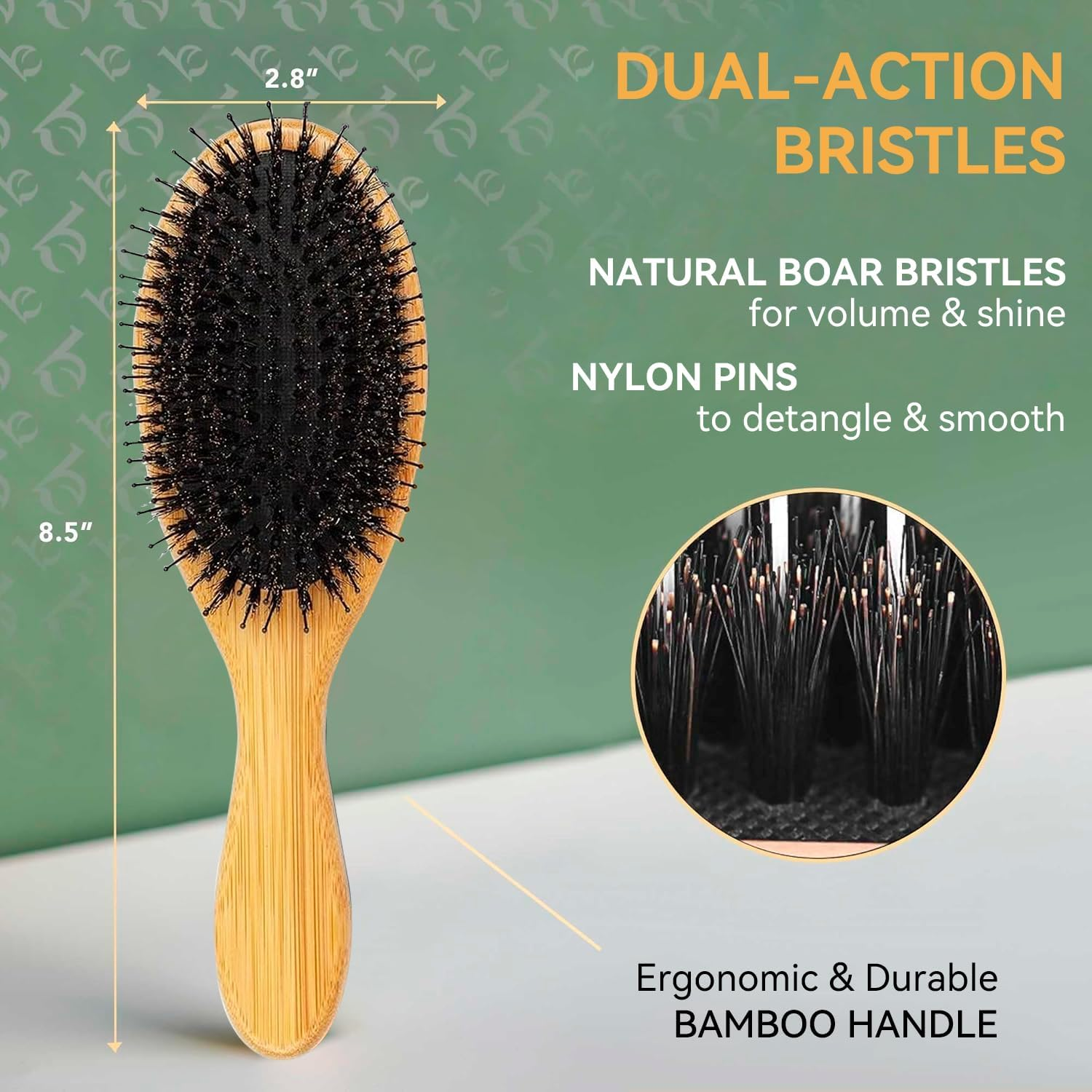 Boar Bristle Hair Brush - Natural Hairbrush Massage Comb for Thick Thin Long Short Wet or Dry Hair, Wooden Paddle Nylon Bristle Brush for Smoothing, Massaging, Detangling for Women and Men image number 1