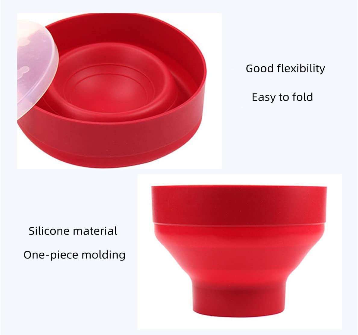 Silicone Popcorn Maker, Collapsible Popcorn Bowl with Lid and Handle, Dishwasher Safe Silicone Bucket, Heated Popcorn Maker, BPA Free, Great for Parties and Movie Nights (Red) image number 4