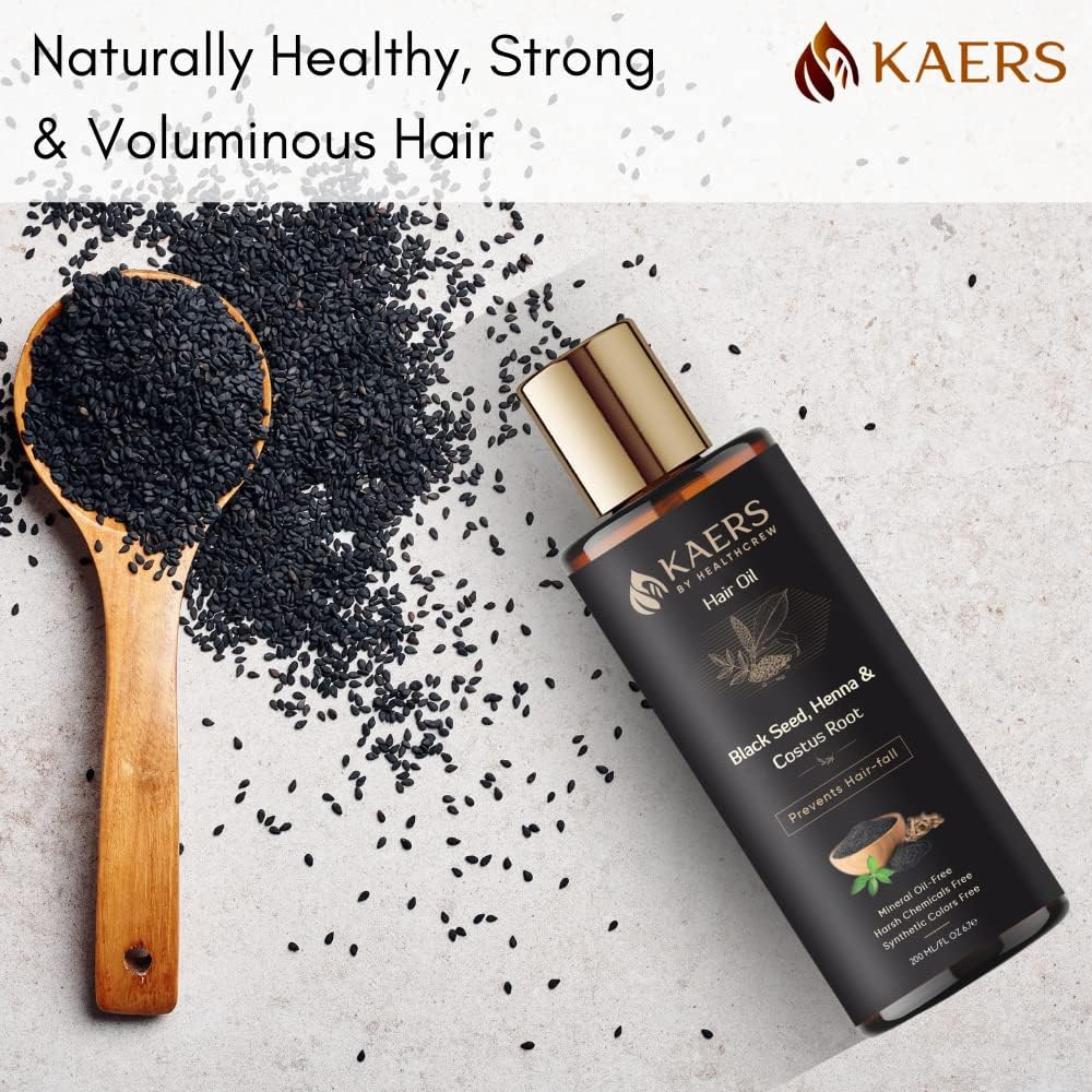 Kaers Black Seed (Kalonji), Hair Oil Containing Henna | No Harsh Chemicals | Best Anti-Dandruff Hair Oil for Long and Strong Hair | 200 ML for Men & Women | Best for Hair Falling image number 6