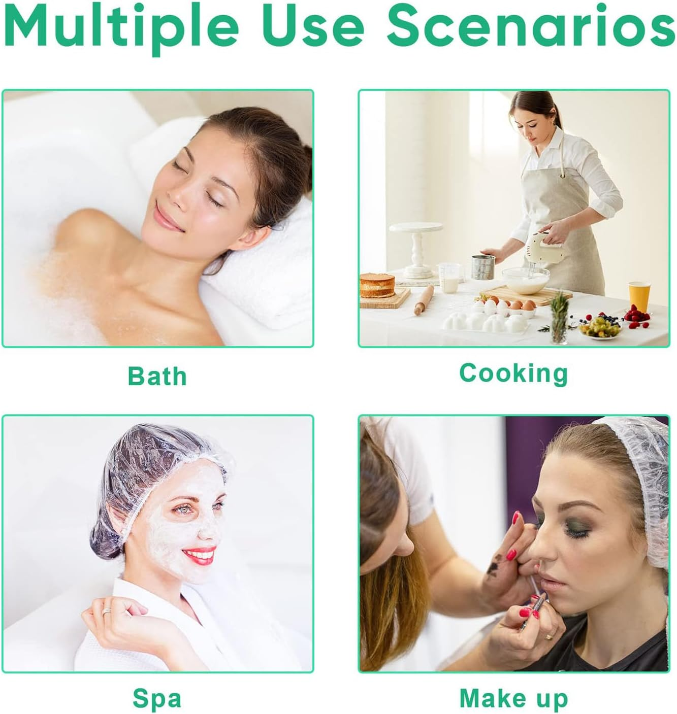 200 Pcs Disposable Shower Caps, Waterproof Plastic Clear Hair Cap, Spa, Hair Salon, Travel, Hotel and Home Use for Women Kids Girls image number 2