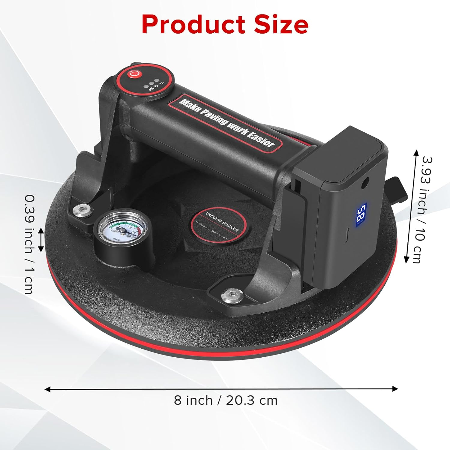 8" Electric Vacuum Suction Cups Lifter with Battery 3000Mah Max Load 600Lbs Glass Suction Cups Auto Detect and Replenish Pressure for Transport Glass Tile Granite Windshield (1Pack). image number 4