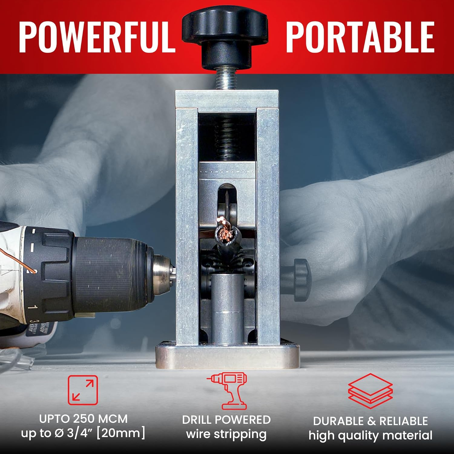 Stripmeister Original Drill-Powered Wire Stripper &ndash; Wire Sizes up to &Oslash;3/4", Jam-Free, Copper Wire, Built for Safety, Speed, and Efficiency - Portable Wire Stripping Machine image number 4