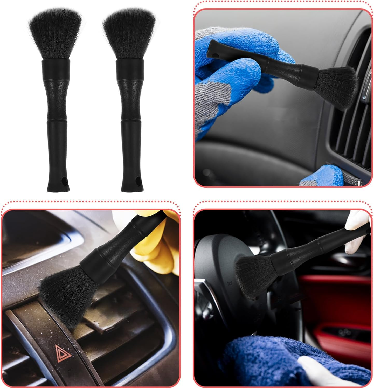 YOSADIER 2Pcs Ultra Soft Car Detailing Brush Set for Interior Cleaning Automotive Brushes for Vents Dashboard Engine Bay Wheels and Versatile Car Cleaning Supplies