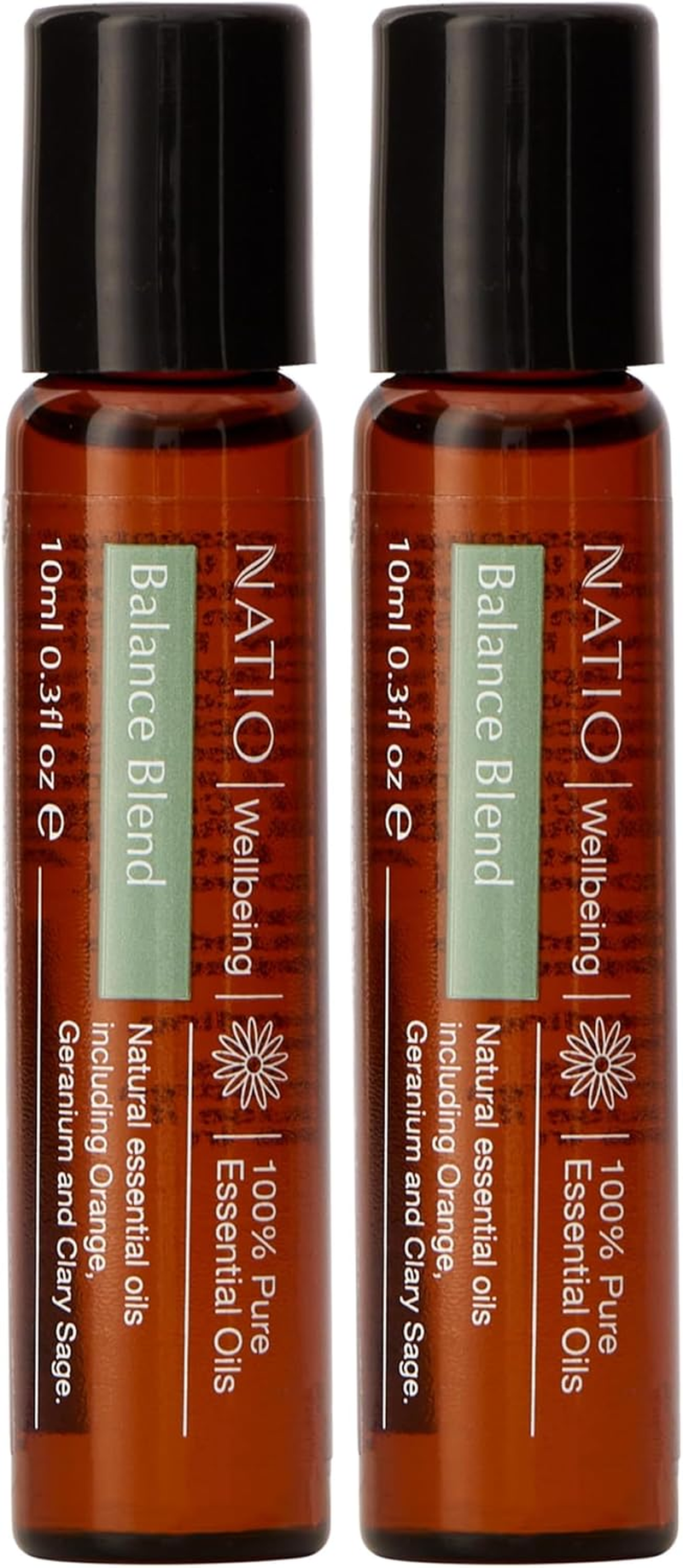 Natio Wellbeing Balance Pure Essential Oil Blend Roll-On 10 Ml - Geranium, Sweet Orange, Lavender, Clary Sage, Ylang Ylang, Roman Chamomile, Rose & Coconut - Roll on Essential Oil for Clarity & Energy - Travel Sized Essential Oil - Vegan & Made in Australia