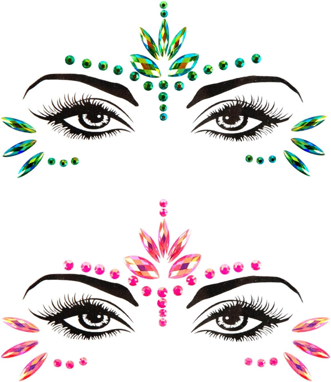 RUIOMII Pack of 2 Glitter Stones Face, Rhinestones Face, Face Tattoo Carnival for Festive Make-Up, Music Festival, Party image number 5