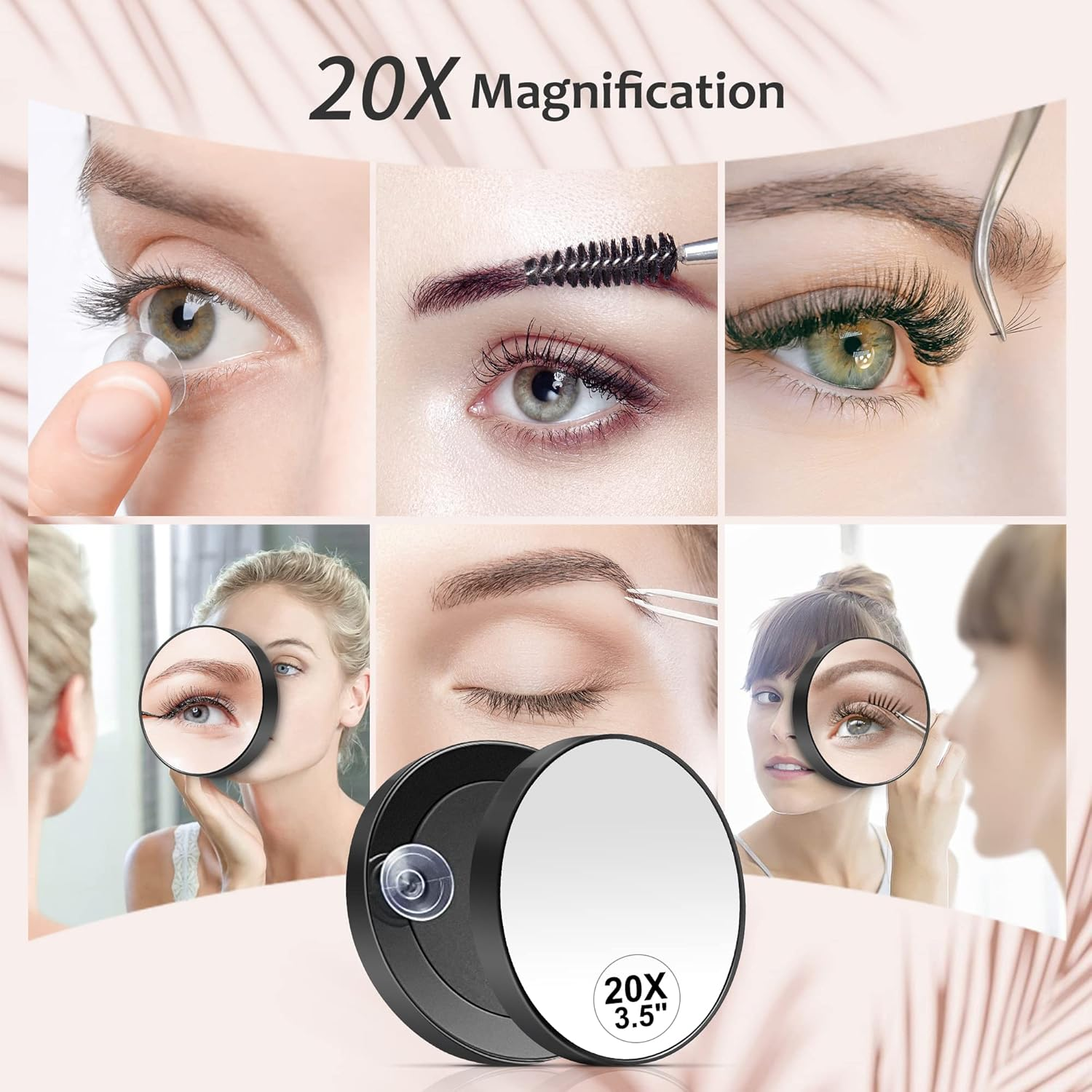MIYADIVA Magnifying Mirror, Small Mirror with Suction Cup and Tweezers, as a Travel Magnifying Mirror, Compact Mirror Set for Plucking Eyebrows 3.5 Inches
