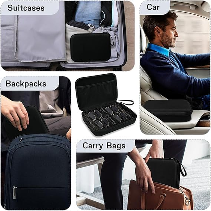 Hard Shell Travel Sunglasses Organizer Case, Portable Eyeglasses Storage Box with Adjustable Dividers & Slots for Multiple Glasses, Sunglass Case for Trip Men and Women image number 6