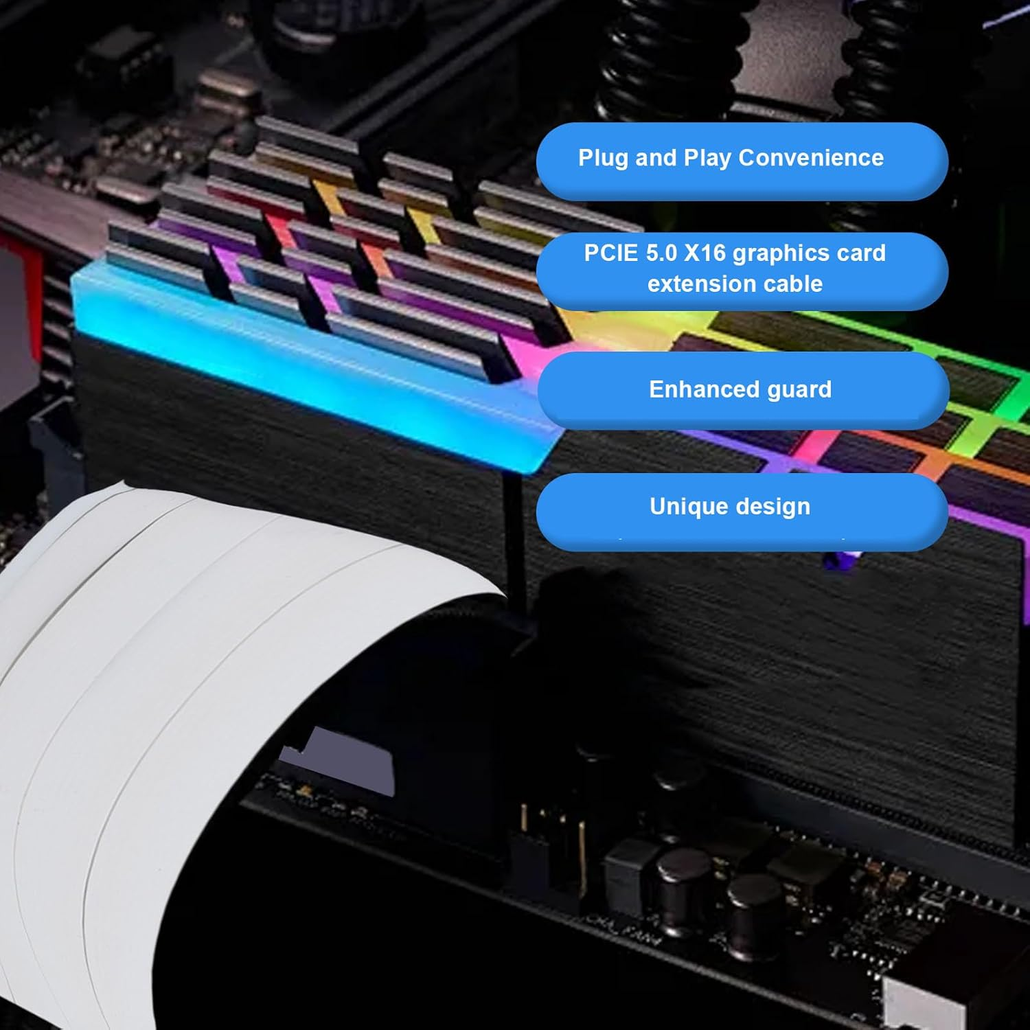 Jectse PCIE 5.0 X16 Riser Cable, 128Gbps High Speed Flexible Extender Card Extension Port 180 Degree Adapter, PCIE 5.0 X16 Graphics Card Extension Cable, 20Cm White image number 3