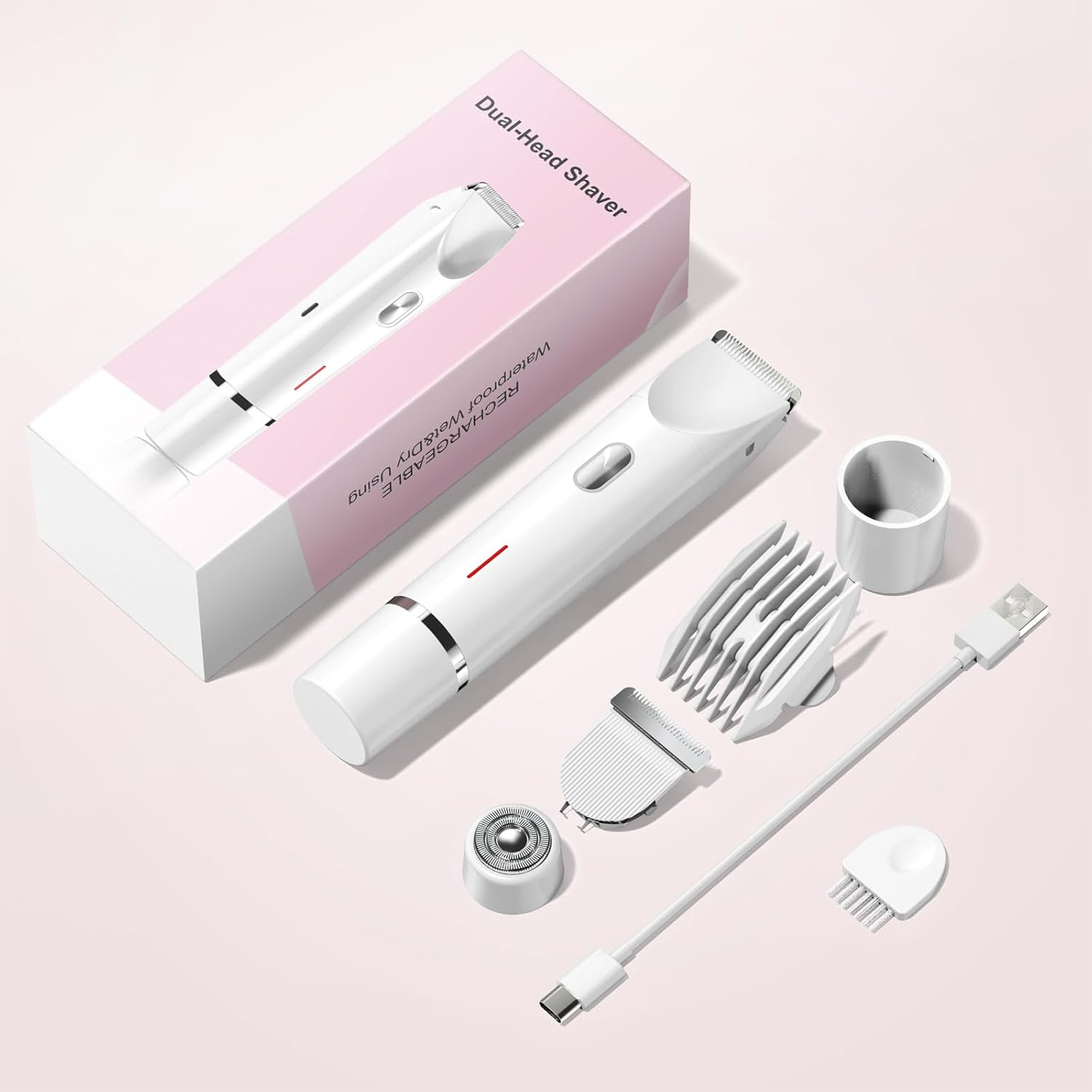 Bikini Trimmer for Women Electric Razors for Women, Double Head Dual Purpose, IPX7 Waterproof Hair Razor, Ceramic Blade Hair Trimmer Wet & Dry Use, Painless Electric Shaver for Facial and Body (White) image number 5