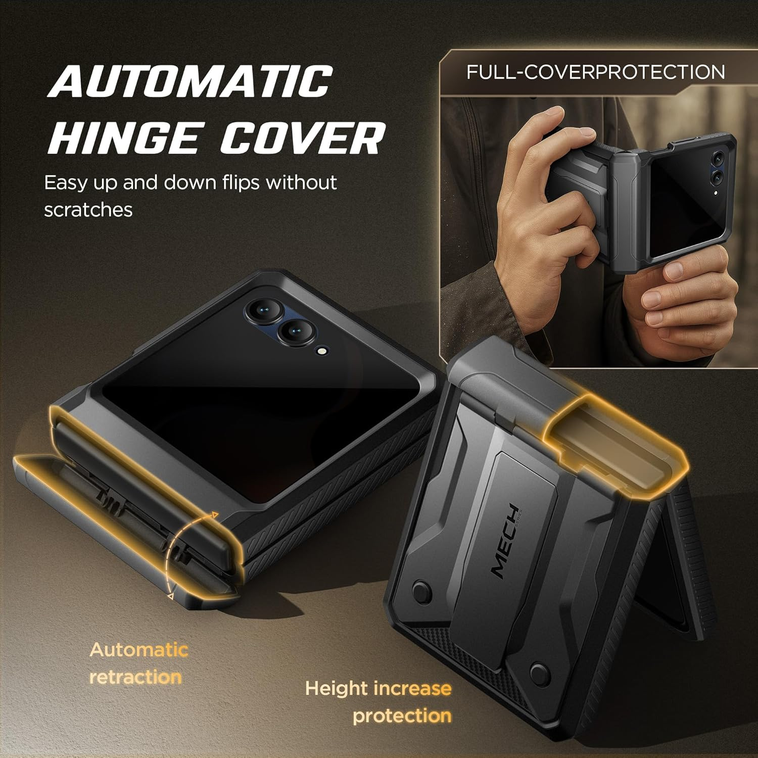 TONGATE for Motorola Razr 2025/Razr 2024 Case with Privacy Screen Protector, [Stand & Belt-Clip] [Hinge Protection Cover] [Anti-Slip], Full-Body Military Grade Protective Phone Case, Black - Black With Privacy Screen Protector image number 1