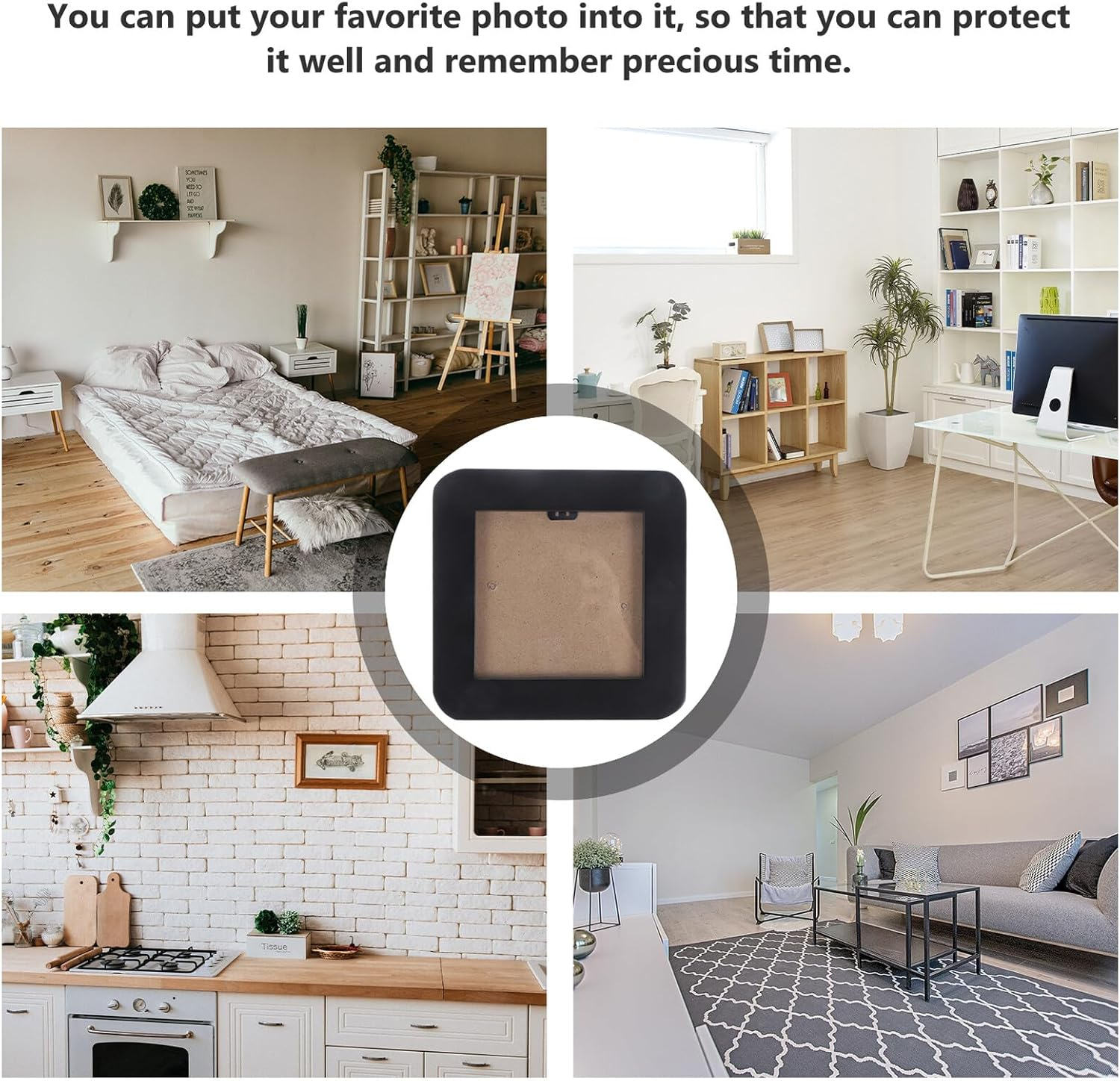 SEWACC Mini Wooden Picture Frame 3-Inch Small Square Photo Frame for Desktop Display, Classic Black 9X9Cm Outer Size, 8X8Cm Visible Area, Suitable for Wedding and ID Photos