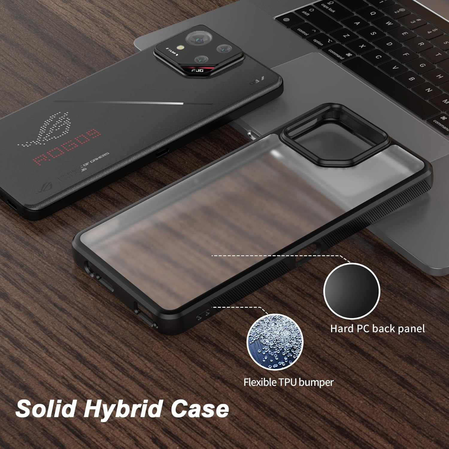 Foluu Asus ROG Phone 9/9 Pro 2024 Case, Back Transparent Matte PC Hard Shell Shockproof Case for Asus ROG Phone 9/9 Pro 2024 (Black) - Clear image number 6