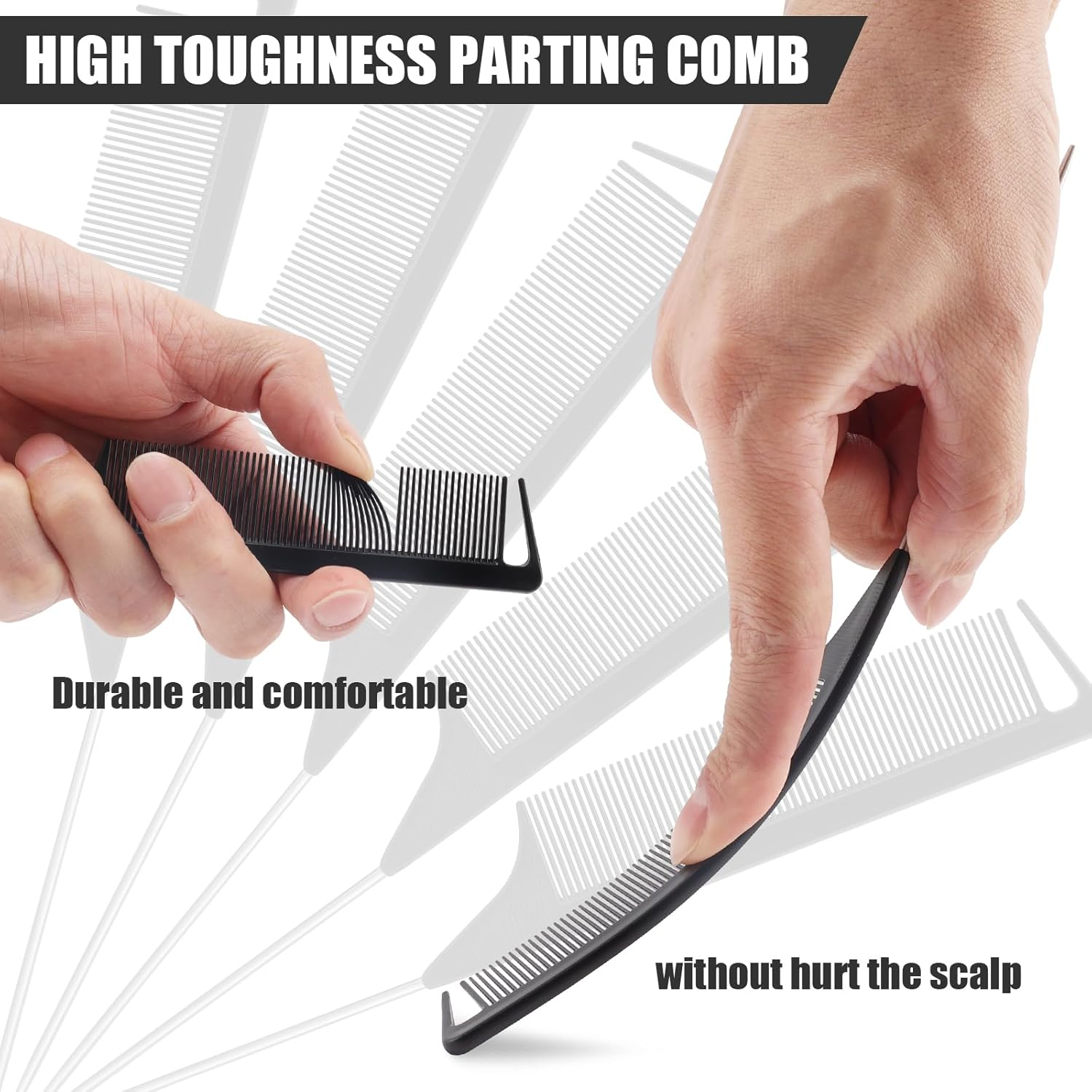 NICEMOVIC 36 Pcs Parting Comb, Rat Tail Combs for Women Girls, Rattail Comb with Stainless Steel Pintail, anti Static and Heat Resistant Teasing Combs for Braiding Hair Styling (Black) image number 4