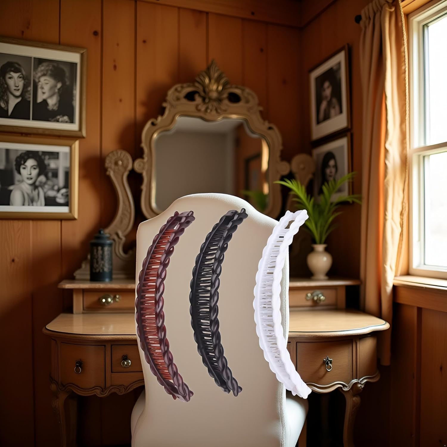 3Pcs Vintage Hair Clips Set, Banana Clip and Claw Clips for Thick Hair, Clincher Combs for Women and Girls image number 6