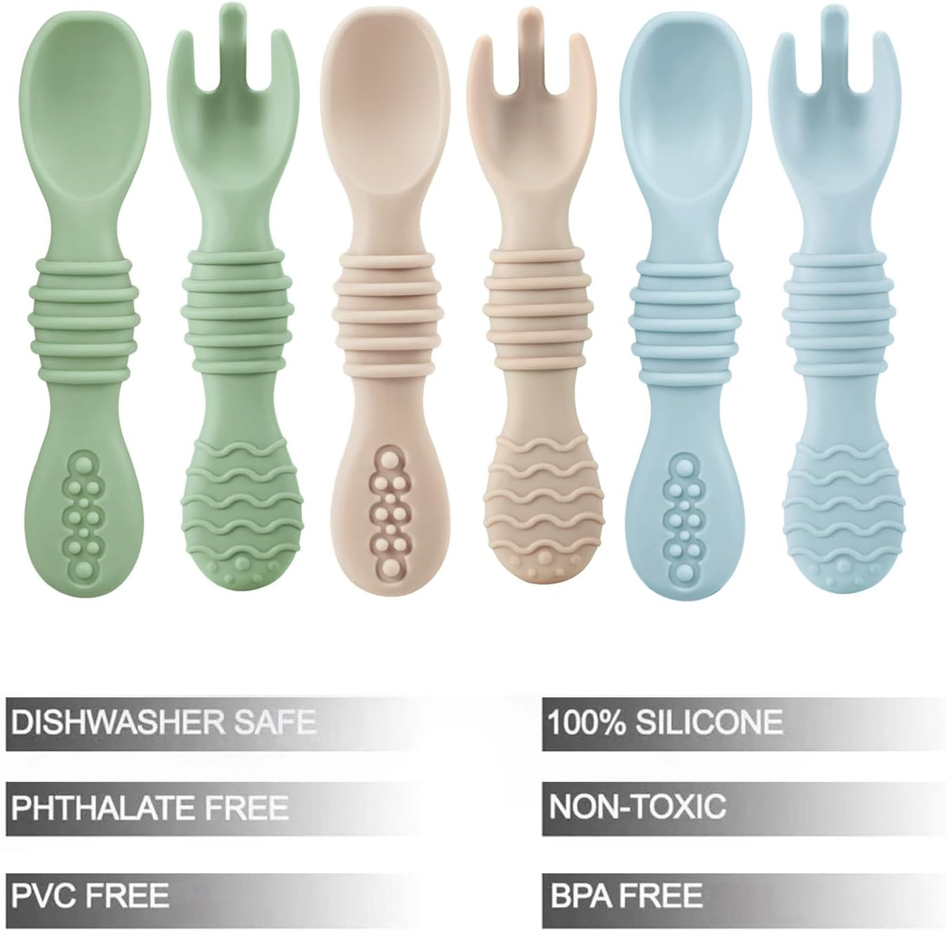 Pandaear 6 Pack Silicone Baby Spoons & Forks | Baby Feeding Set Self Feeding Utensils, Toddler Infant Feeding Spoon Forks BPA Free First Stage image number 3