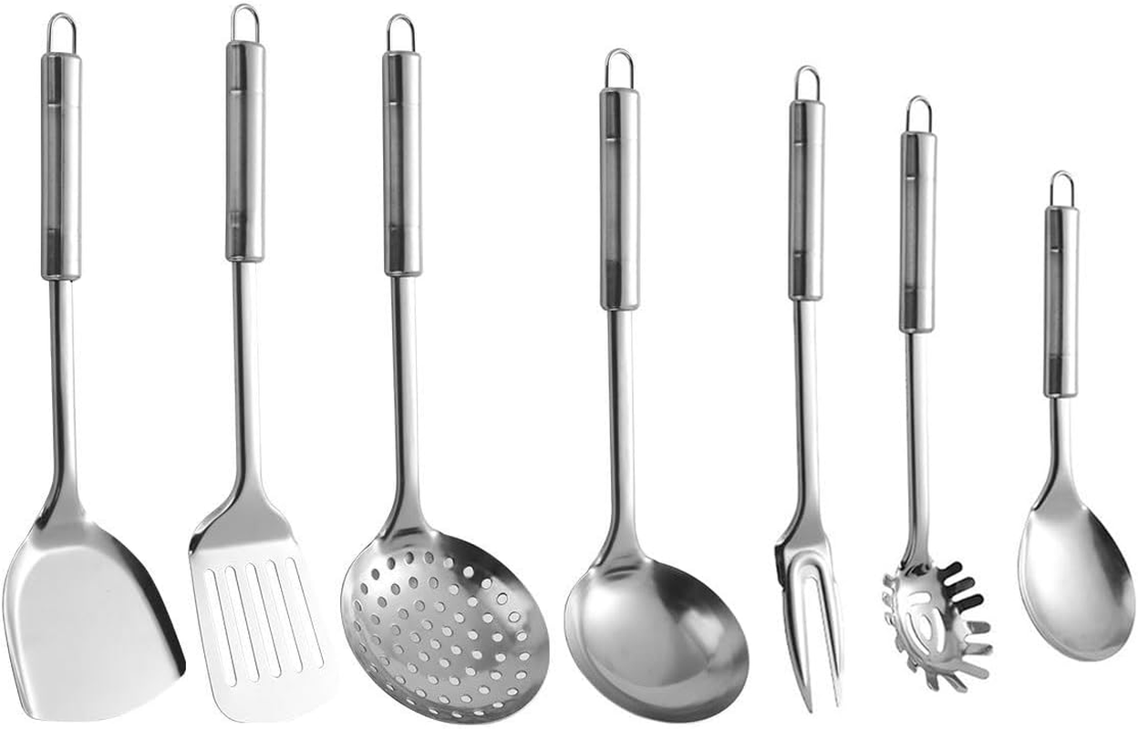 7Pcs Kitchen Utensils Cooking Tools Stainless Steel Kitchen Utensil Kitchen Cookware Utensil Kit Kitchenware Meat Fork Soup Ladle Cooking Gadgets Stainless Steel Utensil image number 5