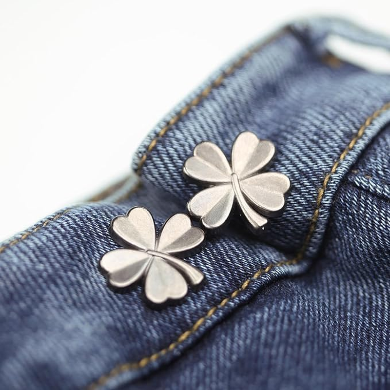 Adjustable Jeans Button 4-Pack | No-Sew Pant Waist Tightener for Loose Pants/Shorts/Denim | Zinc Alloy Detachable Clips for Weight Loss, Pregnancy & Curvy Fit (Multi-Color) image number 2
