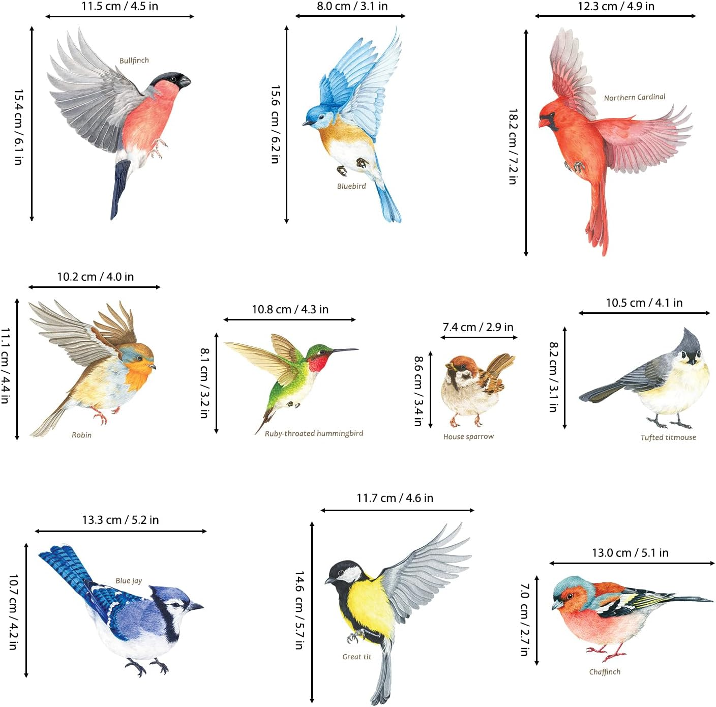 DECOWALL CDS2-9001 Garden Birds Window Clings Stickers Peel and Stick Removable Glass Tint Film Decorations Reuseble Bird Strike Window Decals anti Collision image number 1