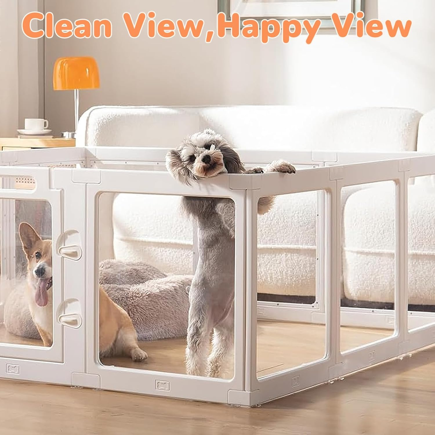 Uandhome Dog Playpen,Clear Acrylic Plastic Puppy Enclosure Playpen, Modern Design Transparent Freestanding Pet Pen Fence, Easy Assemble Foldable Dog Crate for Puppy Cat Bunny Medium Dogs (12 Panels) image number 3