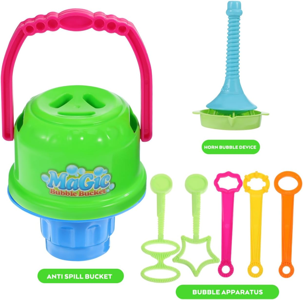 Totority Kids Bubble Machine Set - Spill Proof Bucket & Horn Bubble Wand, Safe Abs Plastic, Sound Effects, Portable & Easy to Use for Outdoor Play image number 3