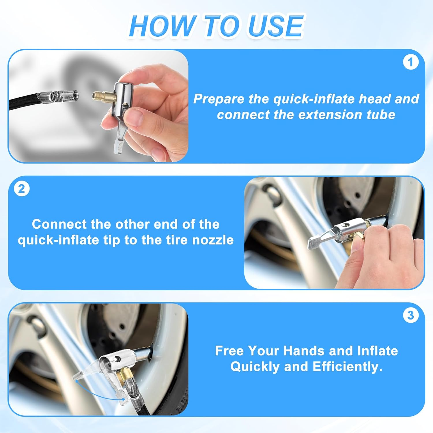 2 Pcs Tire Inflator Hose Adapter Lock on Air Chuck Locking, Metal Locking Air Chuck with Standard Tire Valve Thread No Leakage Inflating Nozzle for Portable Tires Pump, Airs Compressor image number 5