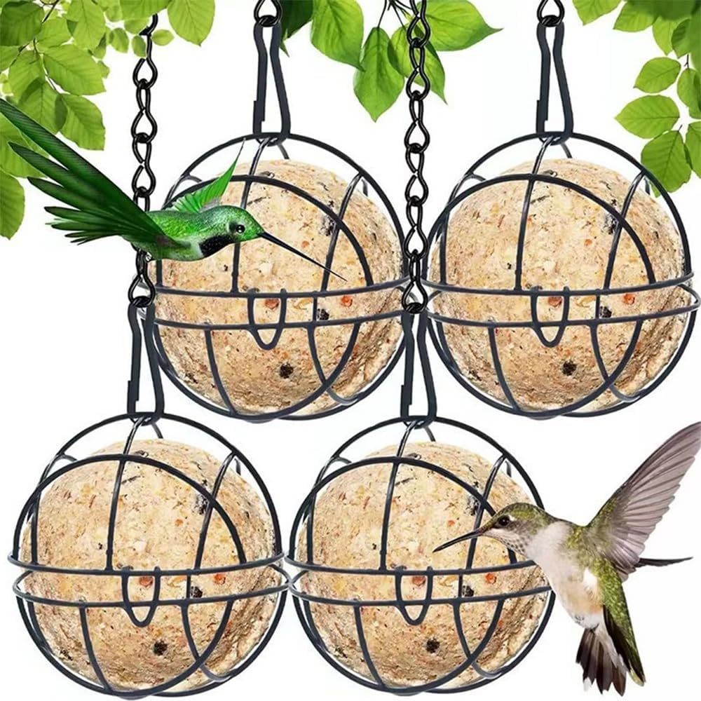 4Pcs Fat Ball Bird Feeders, Hanging Metal Bird Holder with S-Shaped Hooks for Outdoor Garden Wildlife Birds Finch Sparrow Robin image number 1