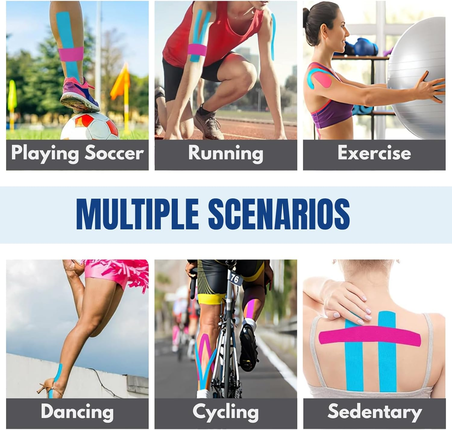 Kinesiology Tape 40 PCS Pre-Cut, JOMWEN Cotton Elastic Athletic Sports Tape Latex Free, Hypoallergenic Waterproof K Tape for Muscle Pain Relief, Joint Support, Physical Therapy (Mix-4 Color) image number 1