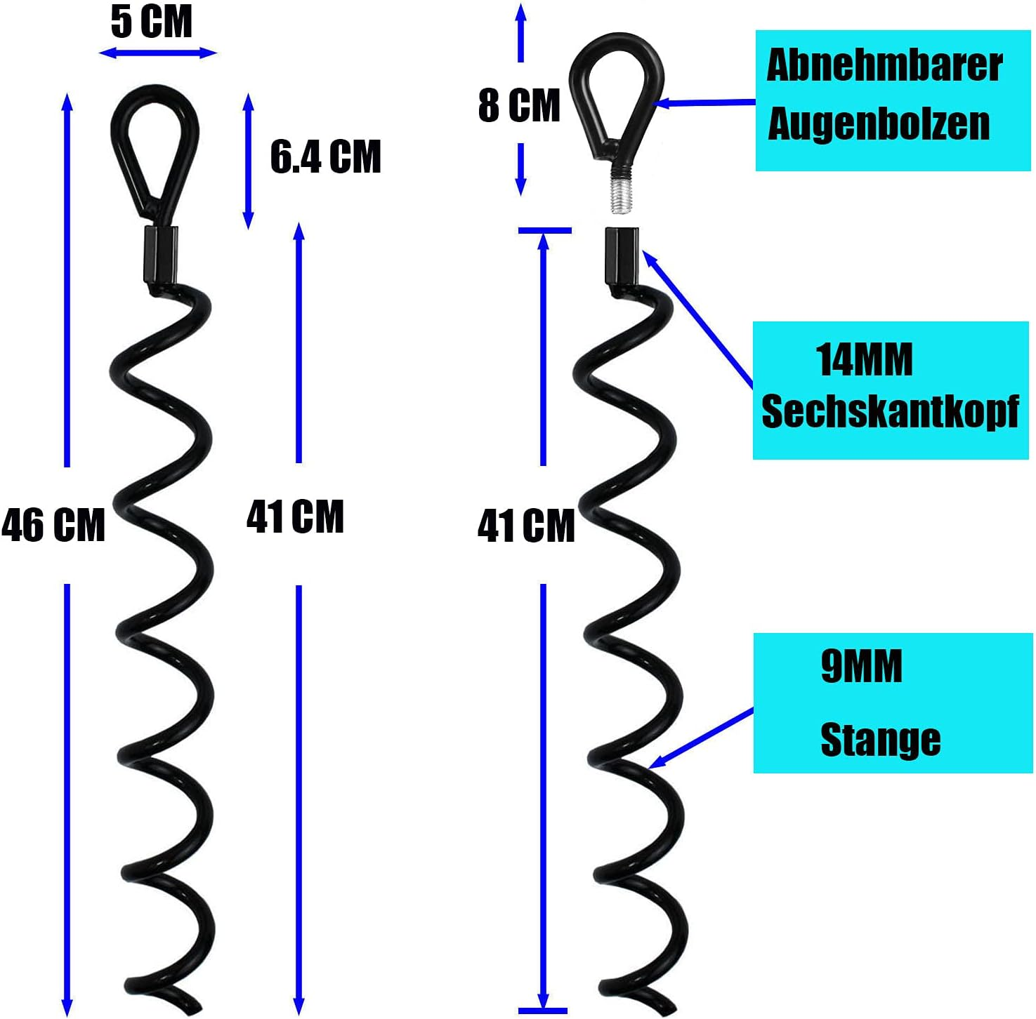 Jayzod 18 Inch Spiral Earth Ground Heavy Duty Shed Anchor Kit Ideal as Dog Tie Out Stake Securing Animals, Tents, Canopies, Sheds, Car Ports, Swing Sets,4Pack,Adapter Was Not Included image number 3