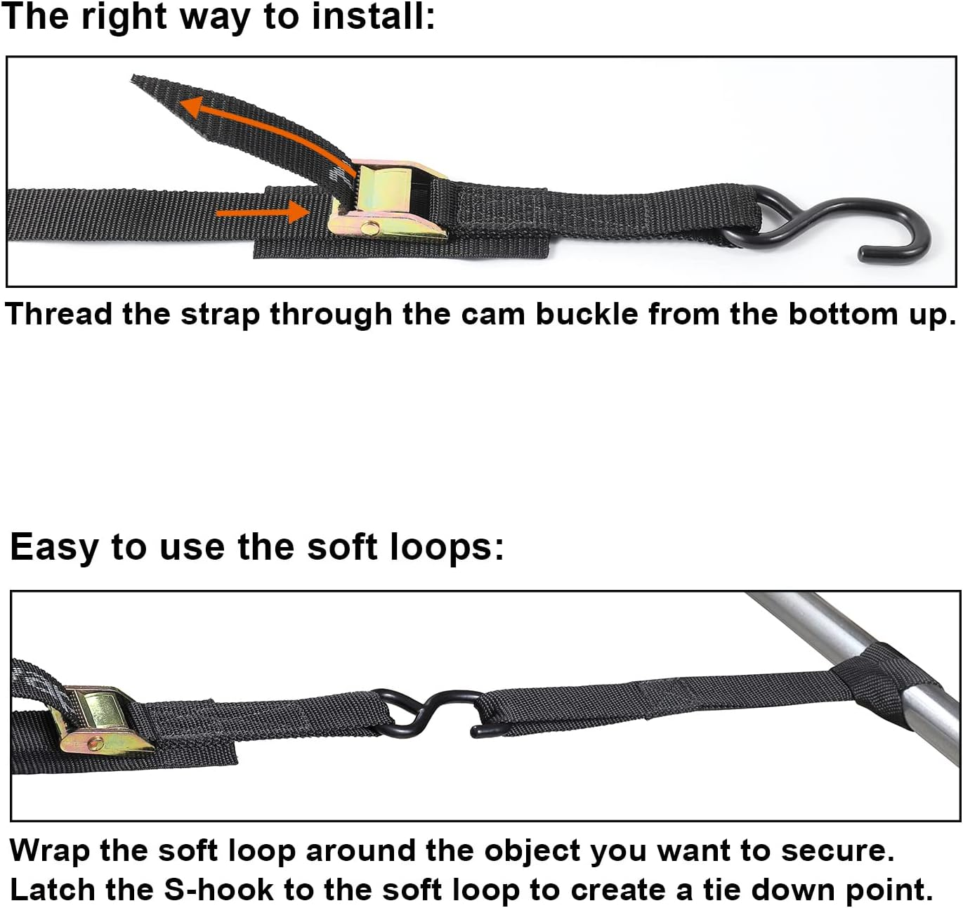 Ayaport Cam Buckle Tie down Straps 6 Feet 2200Lbs Break Strength Securing Straps with S Hooks for Motorcycle, Kayak, Car, Truck, Boat, Dirt Bike, Pack of 4 (6Ft) image number 4