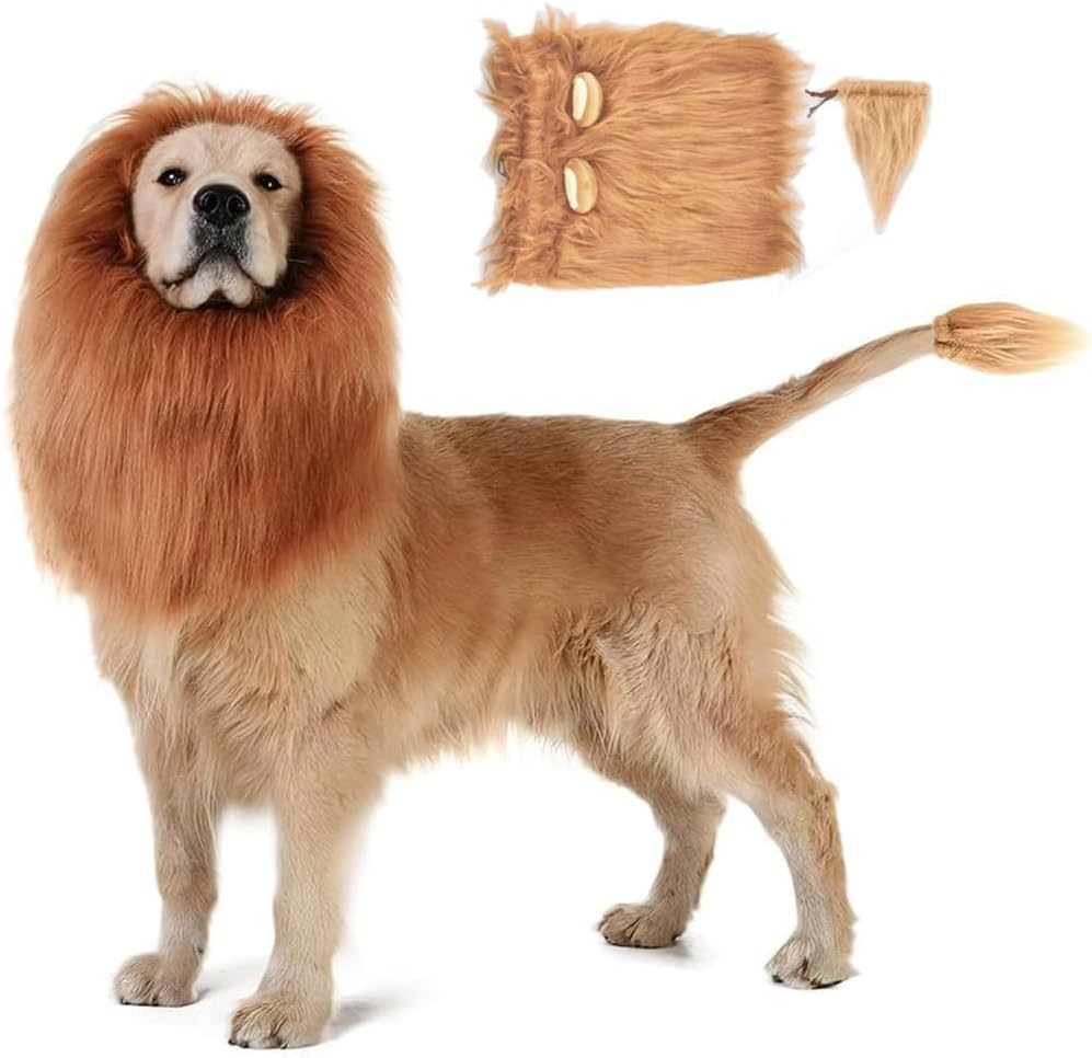 Lion Mane Wig for Dog and Cat Costume Ear and Tail Funny for Medium to Large Sized Dog Golden Retriever Halloween Lion Costumes image number 5