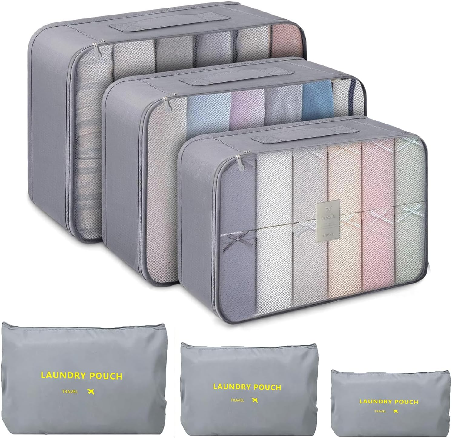 Packing Cubes, 6PCS Various Sizes Lightweight Travel Luggage Organizers, Large Medium Small Slim Packing Cube, Mesh Luggage Suitcase Organizer Bags, Travel Suitcase Accessories. (Black)