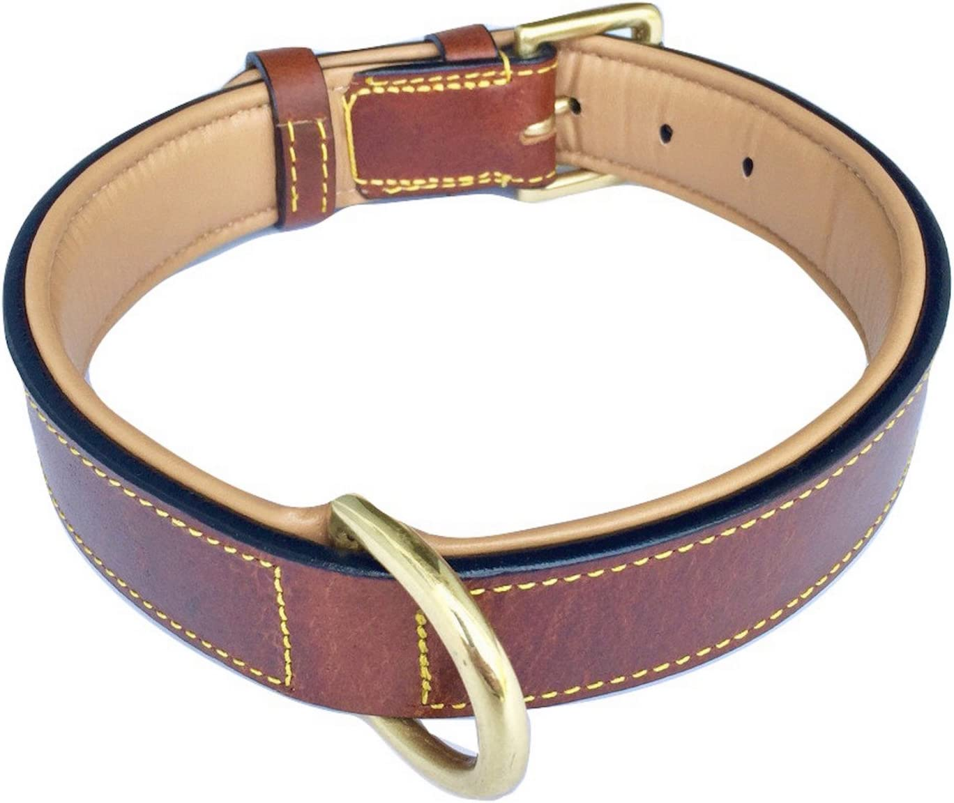 Soft Touch Collars Padded Leather Dog Collar, Large Brown - Genuine Real Leather, 24" Long X 1.5 Wide, Fits Neck Size 18" to 21" Inches