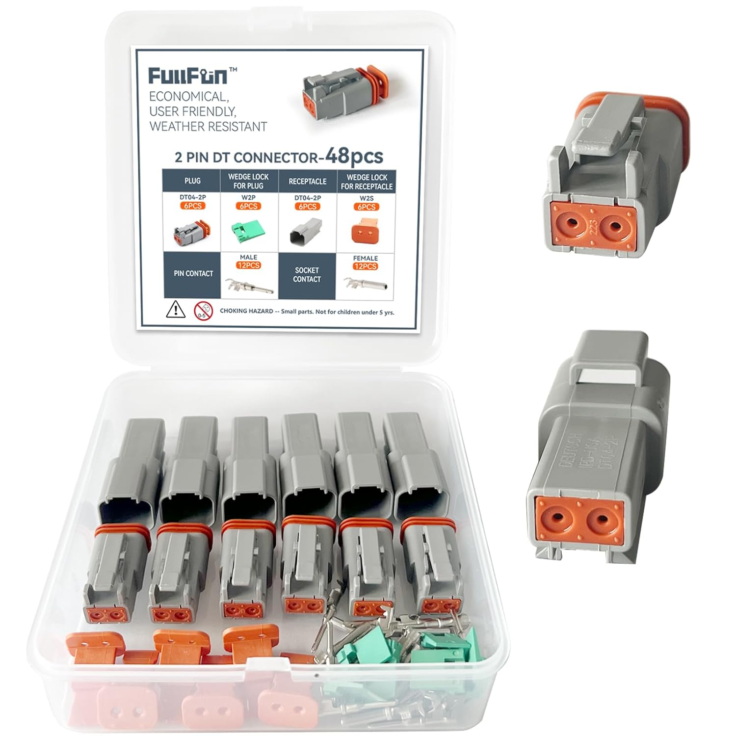 48PCS DT Deutsch Connector Kit, 6 Kits 2 Pin DT Connectors with Solid Contacts, Waterproof Automotive Electrical Connectors Assortment for Automotive Repair image number 1