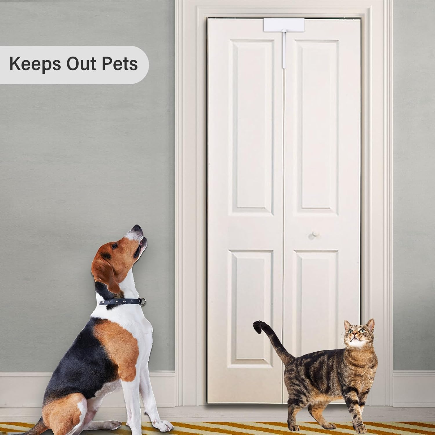 Metal Bifold Door Lock - Double Door Child Safety Locks Keep Toddler, Cats&Dogs Out of Closets, Cabinets, Pantry - No Need Install (2PC) image number 4