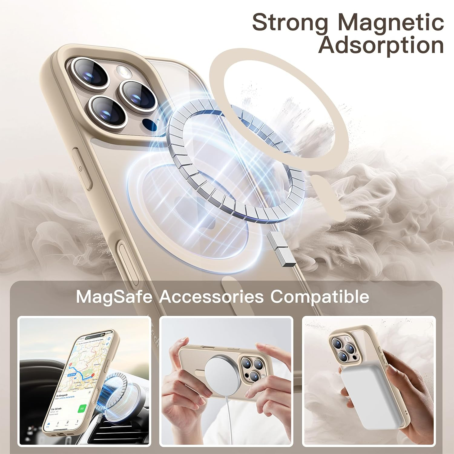 Jetech Magnetic Case for Iphone 16 Pro Max 6.9-Inch Compatible with Magsafe, Shockproof Phone Bumper Cover, Solid Color Matte TPU Frame, Anti-Scratch Clear Back (Desert Titanium) - Natural Titanium image number 7