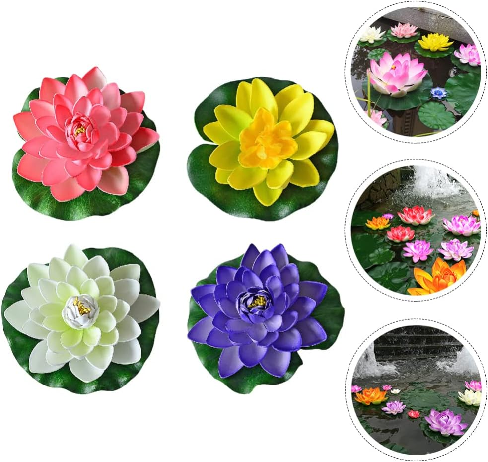 GANAZONO 4Pcs Floating Lotus Decor Garden Water Lily Decor for Patio Pool Fish Decoration Fake Water Lily Foam Material image number 4