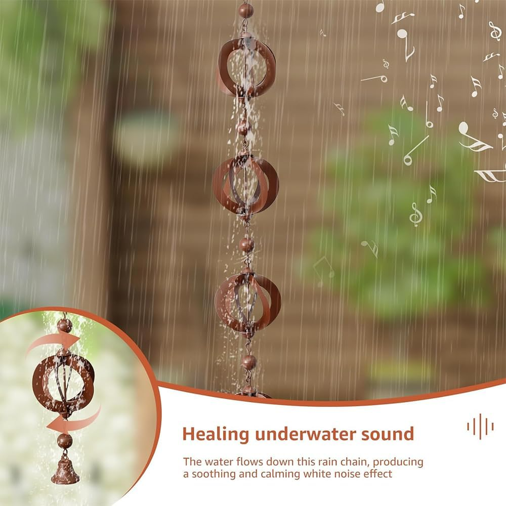 Rain Chain,Chains for Gutters with Bell,Metal Decorative Rain Gutter Chime Home Decor,Functional Replacement Downspout Chain,For Shop,Garden, Backyard, Lawn
